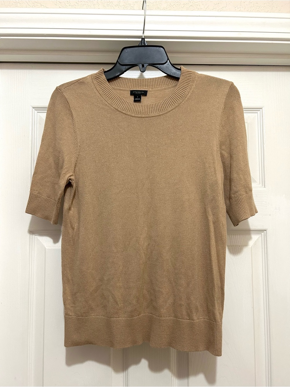 Anne Klein Camel Short-Sleeve Crewneck Sweater